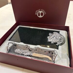 Arthur Court marble tray with knife and cracker holder NEW IN BOX